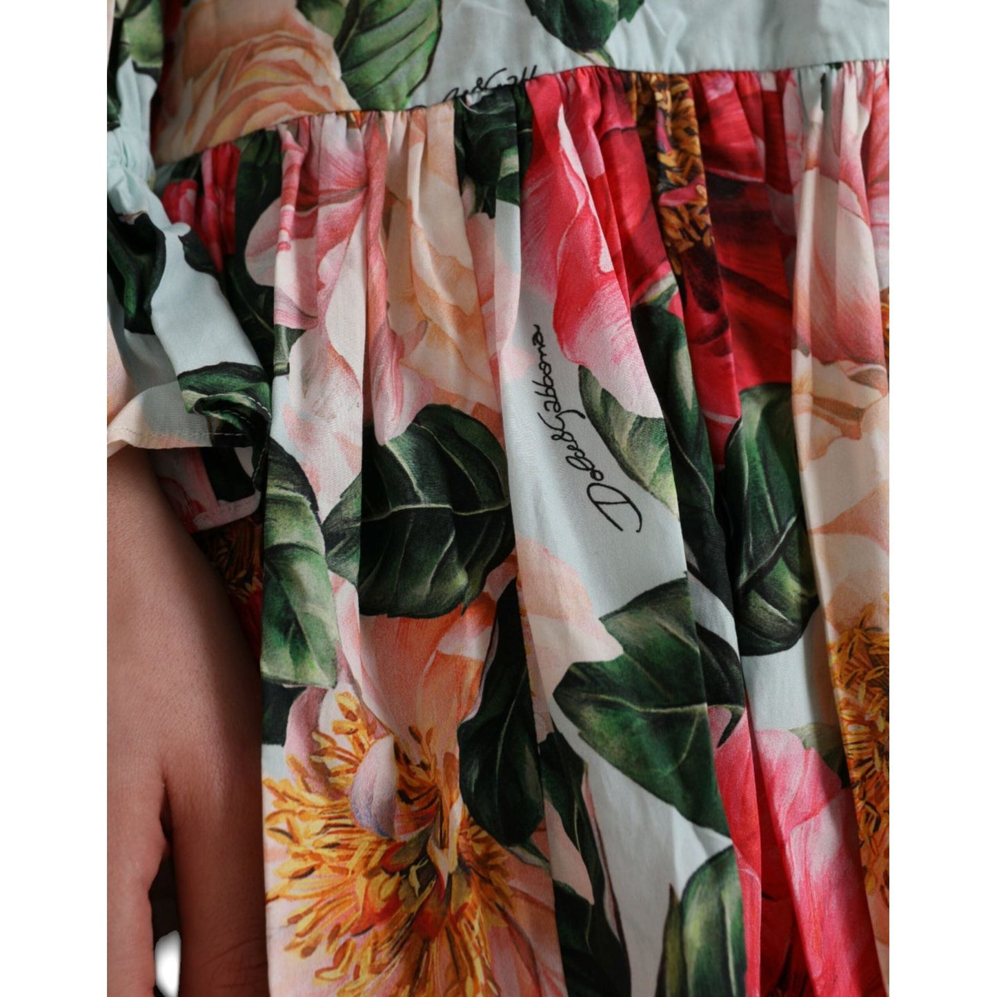 Dolce & Gabbana Multicolor Floral CottonAline Pleated Dress Dolce & Gabbana Dim Gray