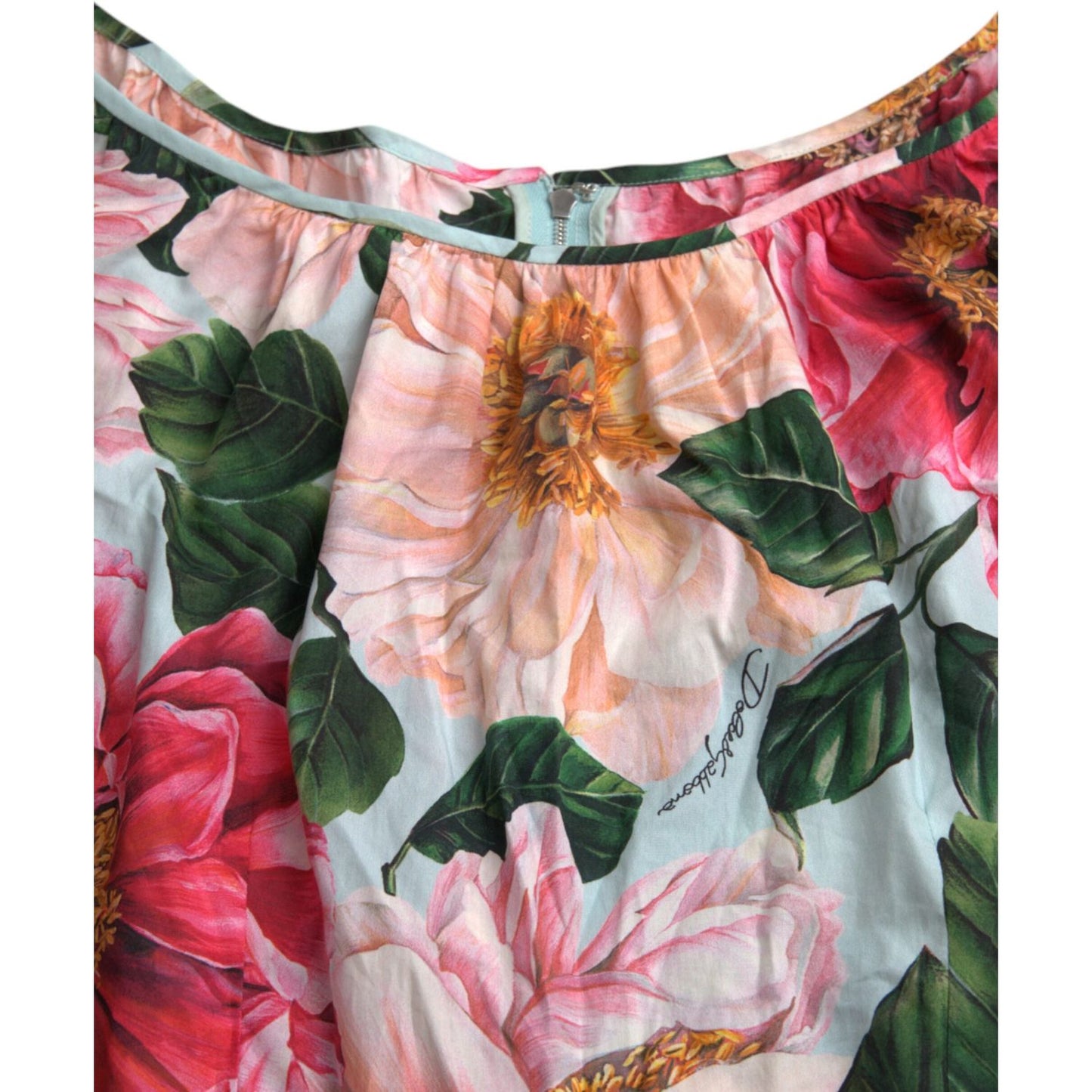 Dolce & Gabbana Multicolor Floral CottonAline Pleated Dress Dolce & Gabbana Gray