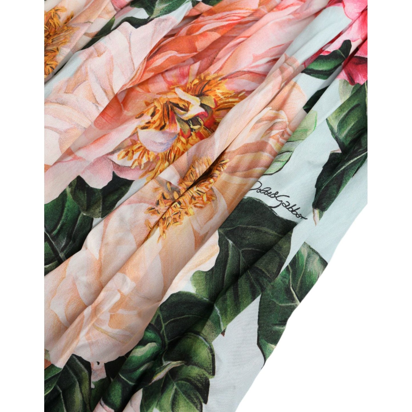 Dolce & Gabbana Multicolor Floral CottonAline Pleated Dress Dolce & Gabbana Gray