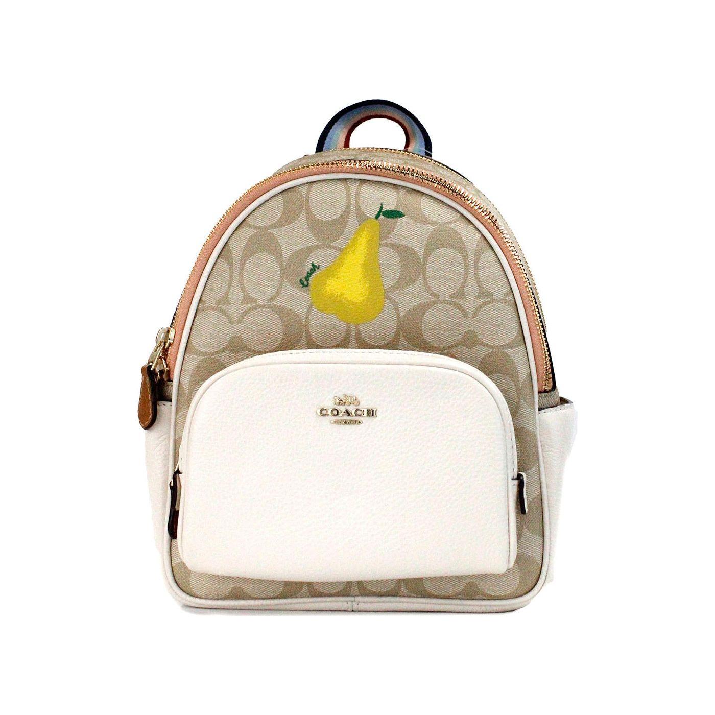 COACH Mini Court Signature Pear Motif Shoulder Backpack Bookbag Bag Chalk Taffy COACH Antique White