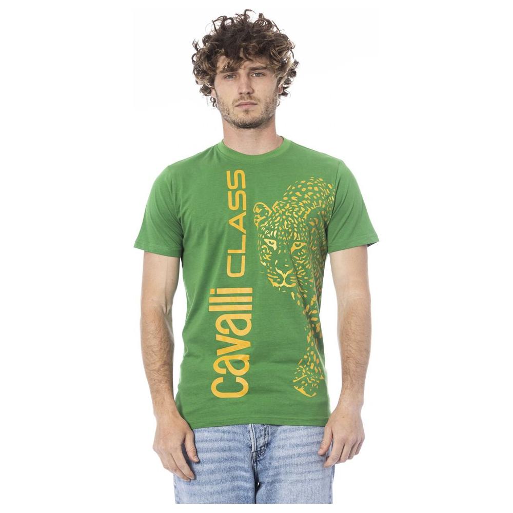 Cavalli Class Green Cotton Men T-Shirt Cavalli Class Dim Gray