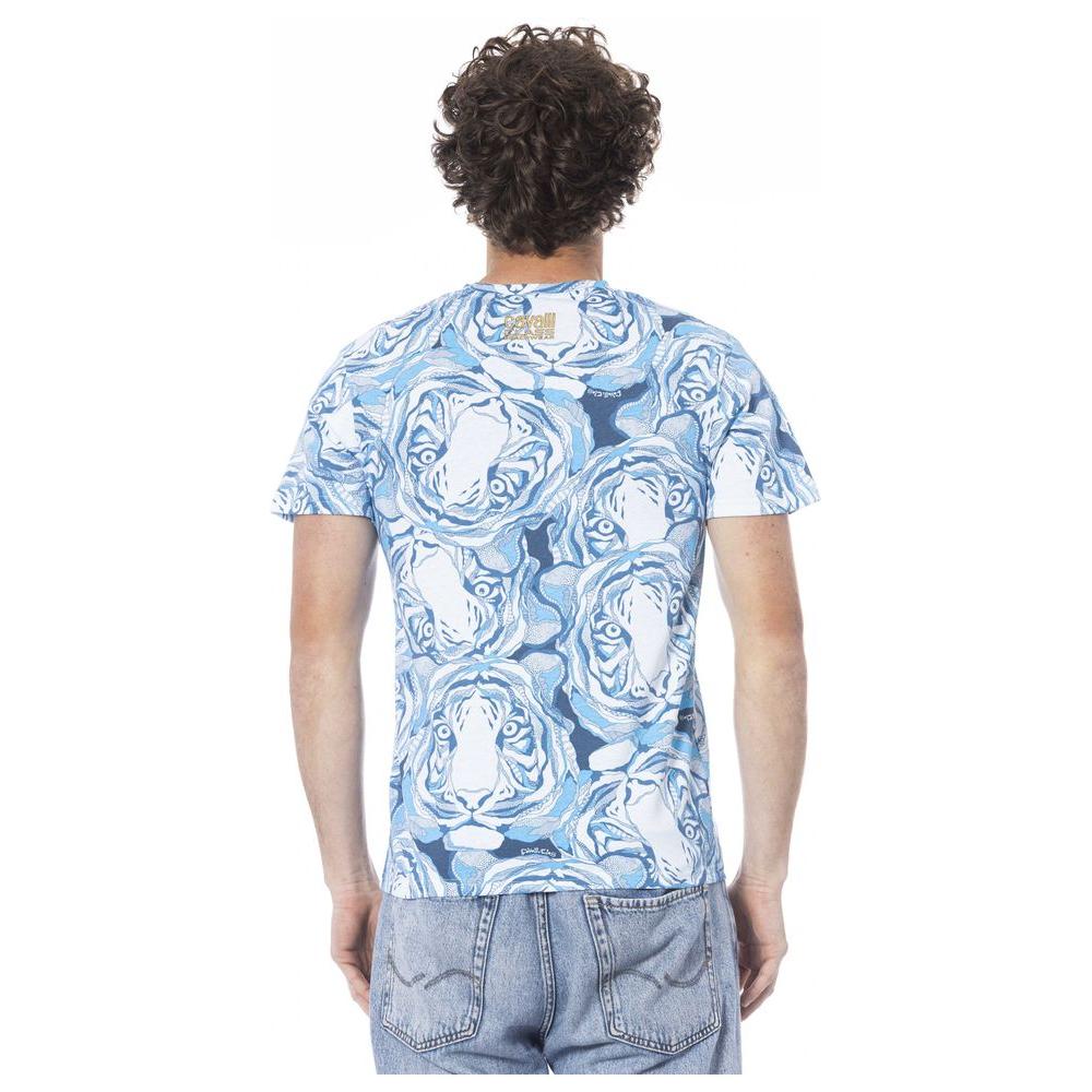 Cavalli Class Light Blue Cotton Men T-Shirt Cavalli Class Light Gray