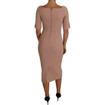 Dolce & Gabbana Dusty Pink Midi Sheath Crystal Buttons Dress DR1508-40