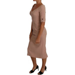 Dolce & Gabbana Dusty Pink Midi Sheath Crystal Buttons Dress DR1508-40