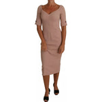 Dolce & Gabbana Dusty Pink Midi Sheath Crystal Buttons Dress DR1508-40