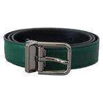 Dolce & Gabbana Green Calf Leather Silver Tone Metal Buckle Belt BEL8904-85