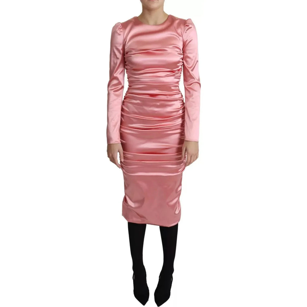 Dolce & Gabbana Pink Long Sleeves Bodycon Sheath Midi Dress DR2695-42