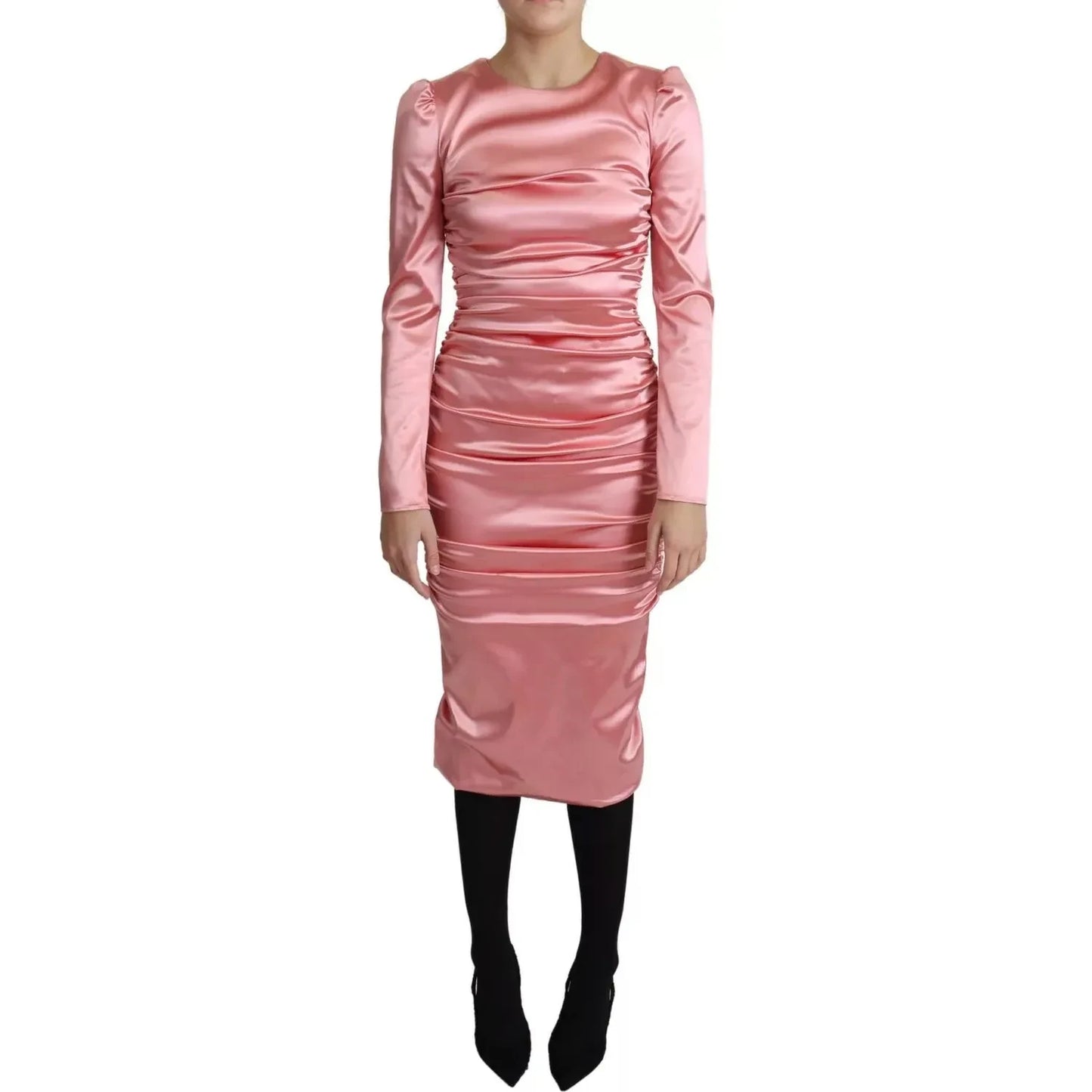 Dolce & Gabbana Pink Long Sleeves Bodycon Sheath Midi Dress DR2695-42