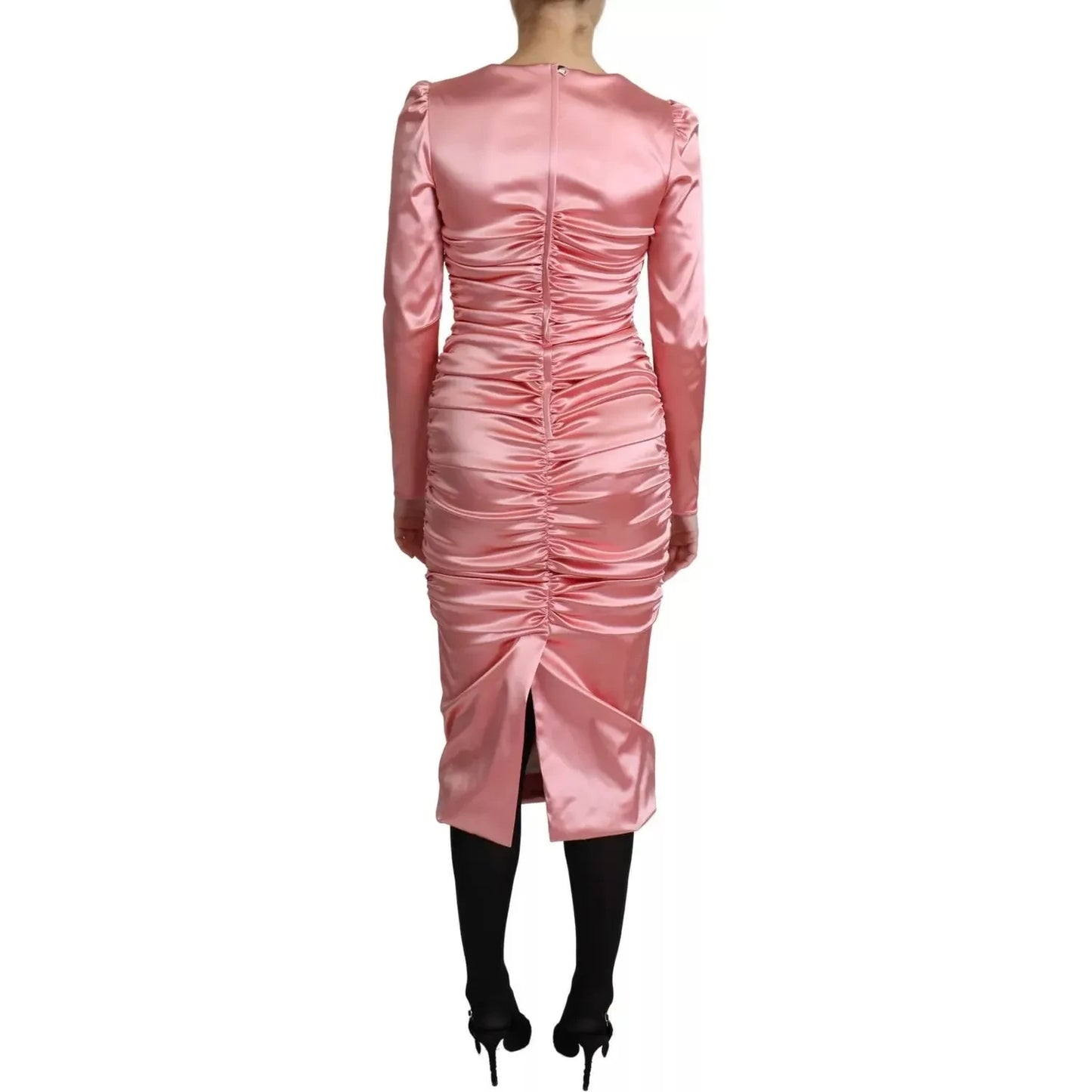 Dolce & Gabbana Pink Long Sleeves Bodycon Sheath Midi Dress DR2695-42