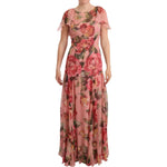 Dolce & Gabbana Pink Silk Floral Print Layered Maxi Dress DR28220