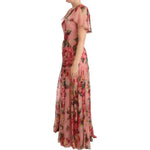 Dolce & Gabbana Pink Silk Floral Print Layered Maxi Dress DR28220