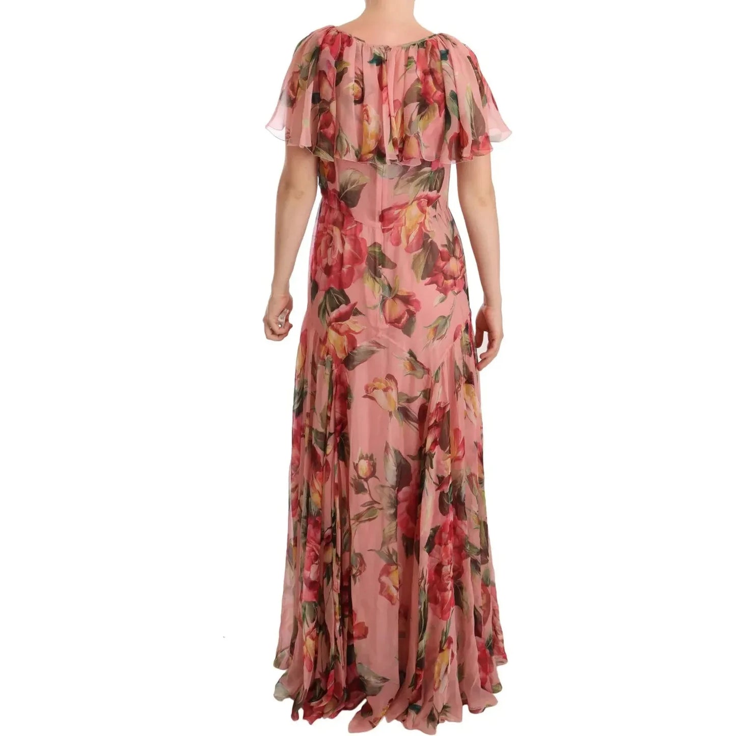 Dolce & Gabbana Pink Silk Floral Print Layered Maxi Dress DR28220
