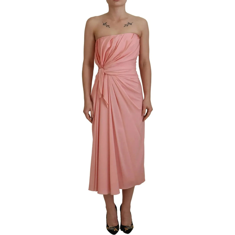 Dolce & Gabbana Pink Silk Stretch Strapless Sheath Midi Dress DR28885-36