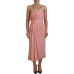 Dolce & Gabbana Pink Silk Stretch Strapless Sheath Midi Dress DR28885-36