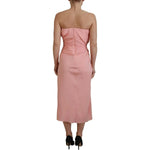 Dolce & Gabbana Pink Silk Stretch Strapless Sheath Midi Dress DR28885-36