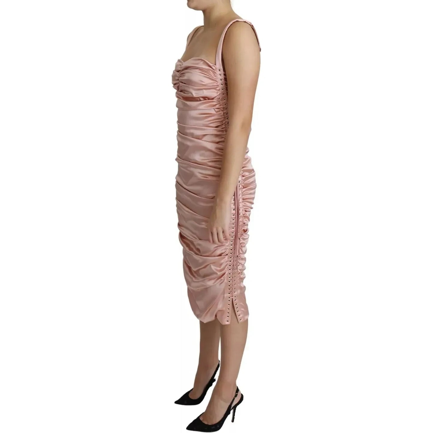Dolce & Gabbana Pink Spaghetti Strap Bodycon Midi Dress DR2652-44