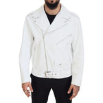 Dolce & Gabbana White Leather Biker Coat Zipper Jacket JKT3430-46