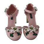 Dolce & Gabbana Pink Brocade Crystal Lily Ankle Strap Shoes LA8269-37