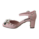 Dolce & Gabbana Pink Brocade Crystal Lily Ankle Strap Shoes LA8269-37