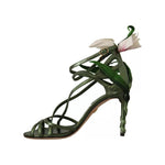 Dolce & Gabbana Acid Green Leather Strappy Flower Heels Sandals Shoes LA9701-35