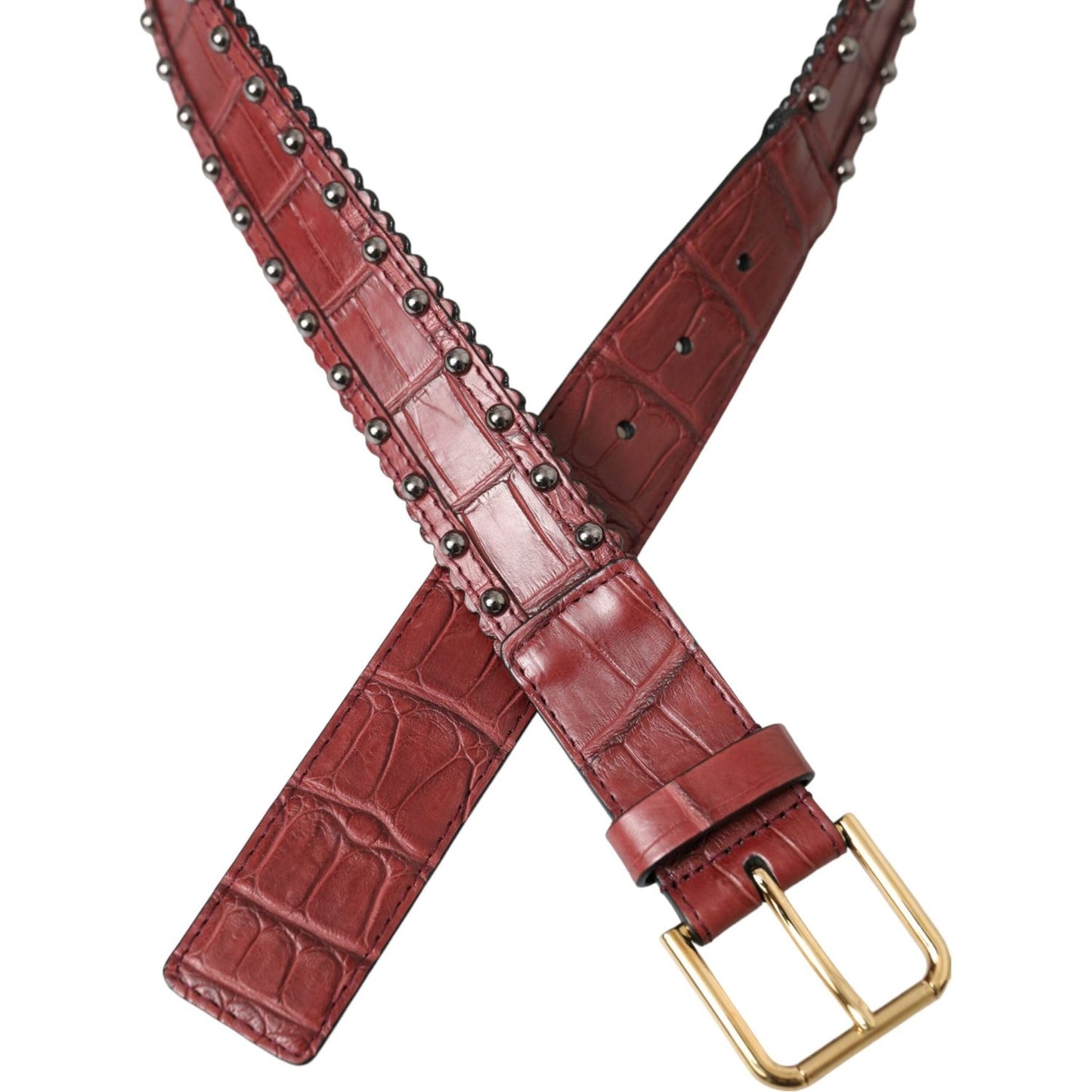 Dolce & Gabbana Brown Alligator Leather Studded Metal Buckle Belt Dolce & Gabbana Sienna