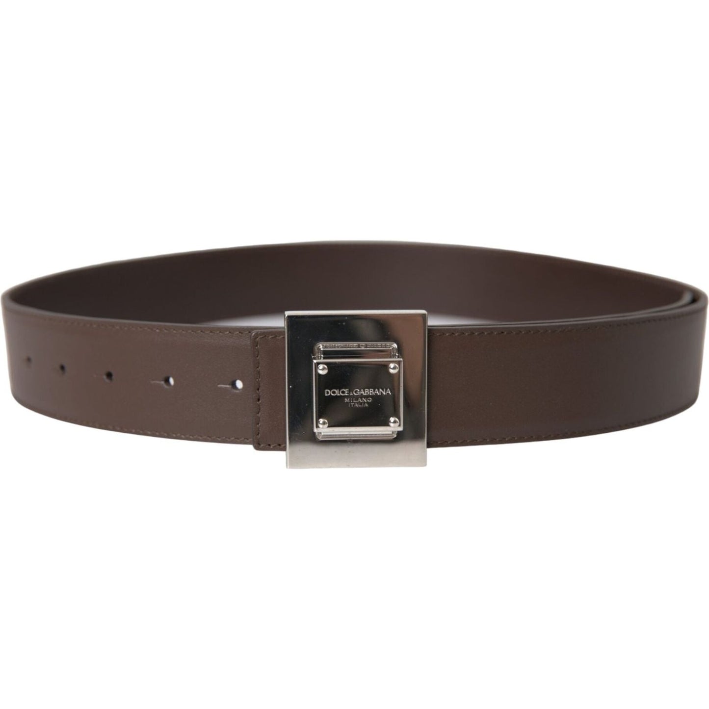 Dolce & Gabbana Brown Calf Leather Square Metal Buckle Belt Dolce & Gabbana Dark Slate Gray