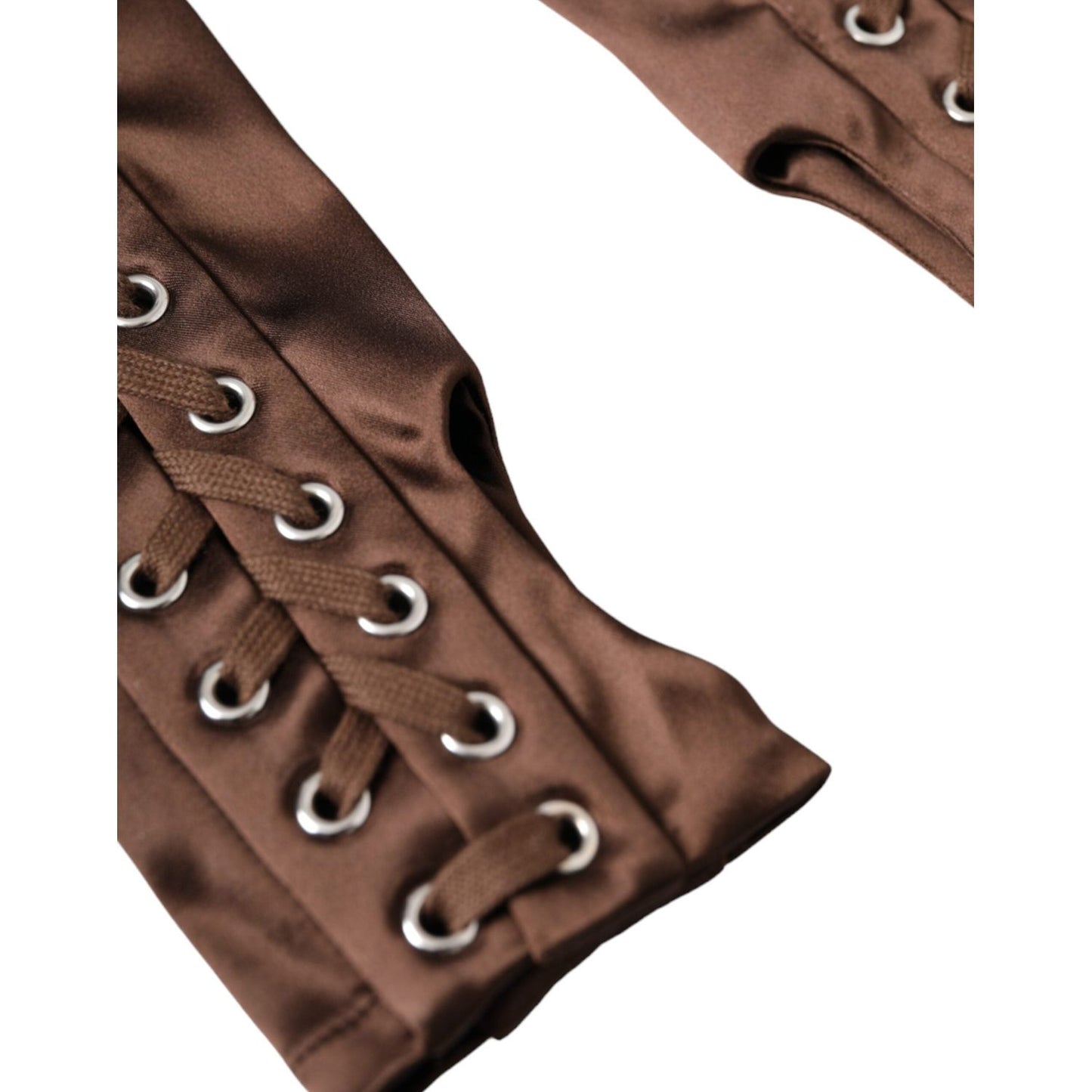 Dolce & Gabbana Brown Acetate Lace Up Fingerless Gloves Dolce & Gabbana Dark Olive Green