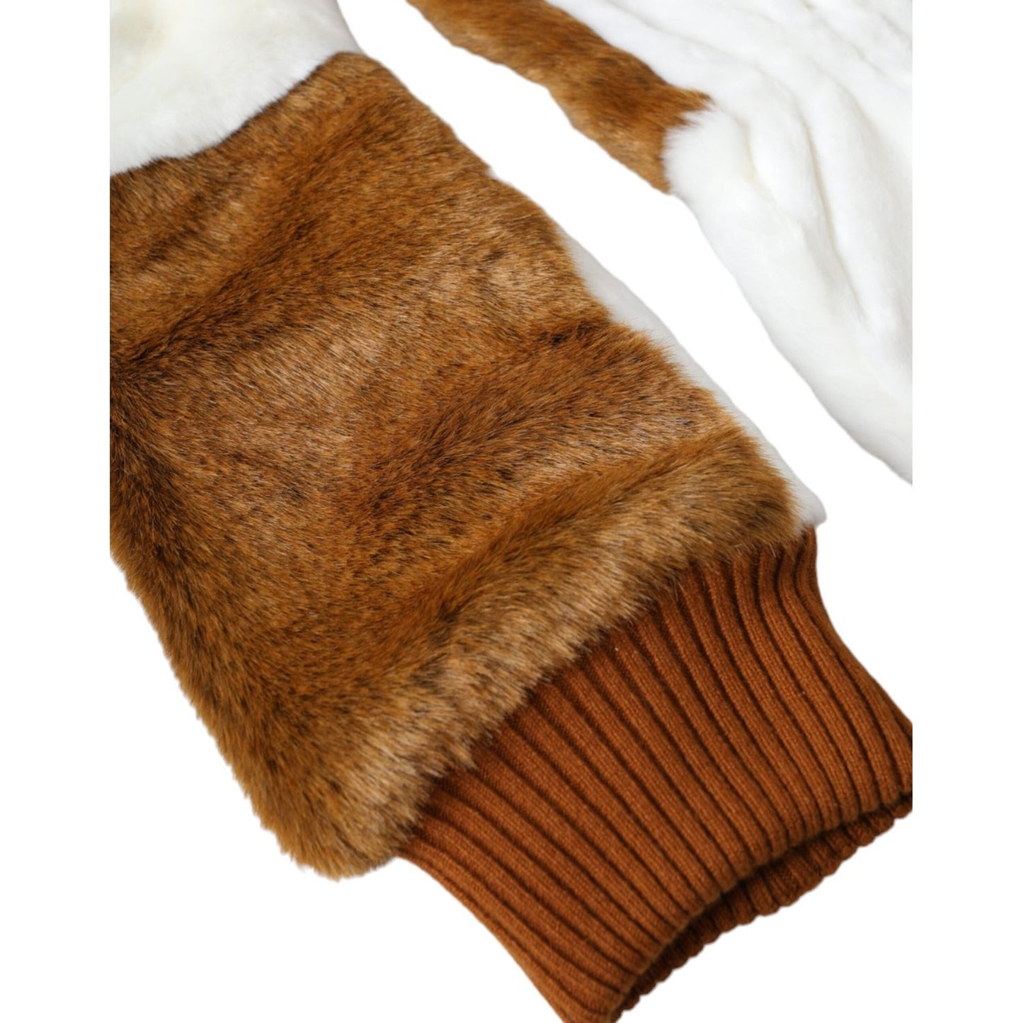 Dolce & Gabbana Brown White Acrylic Knitted Fur Mitten Gloves Dolce & Gabbana Saddle Brown