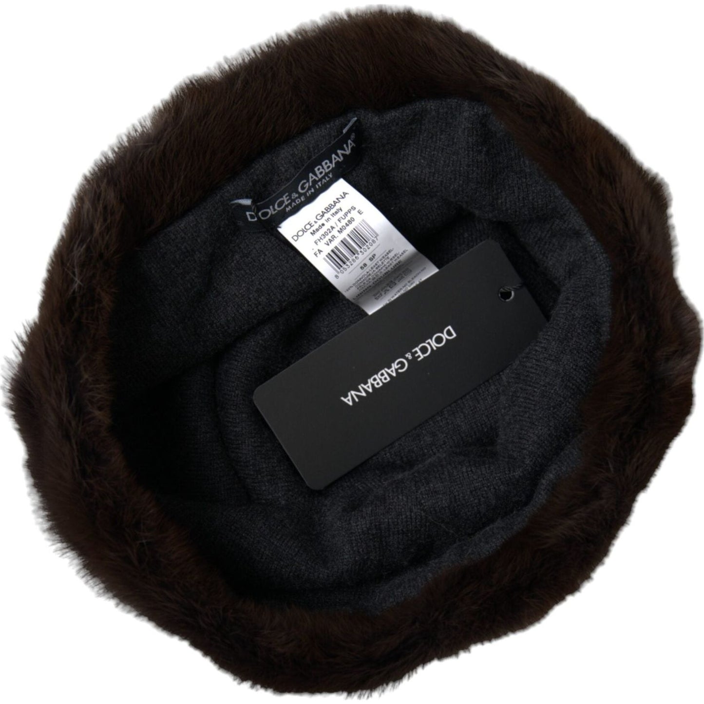Dolce & Gabbana Brown Weasel Fur Womens Cashmere Hat Beanie Dolce & Gabbana Black