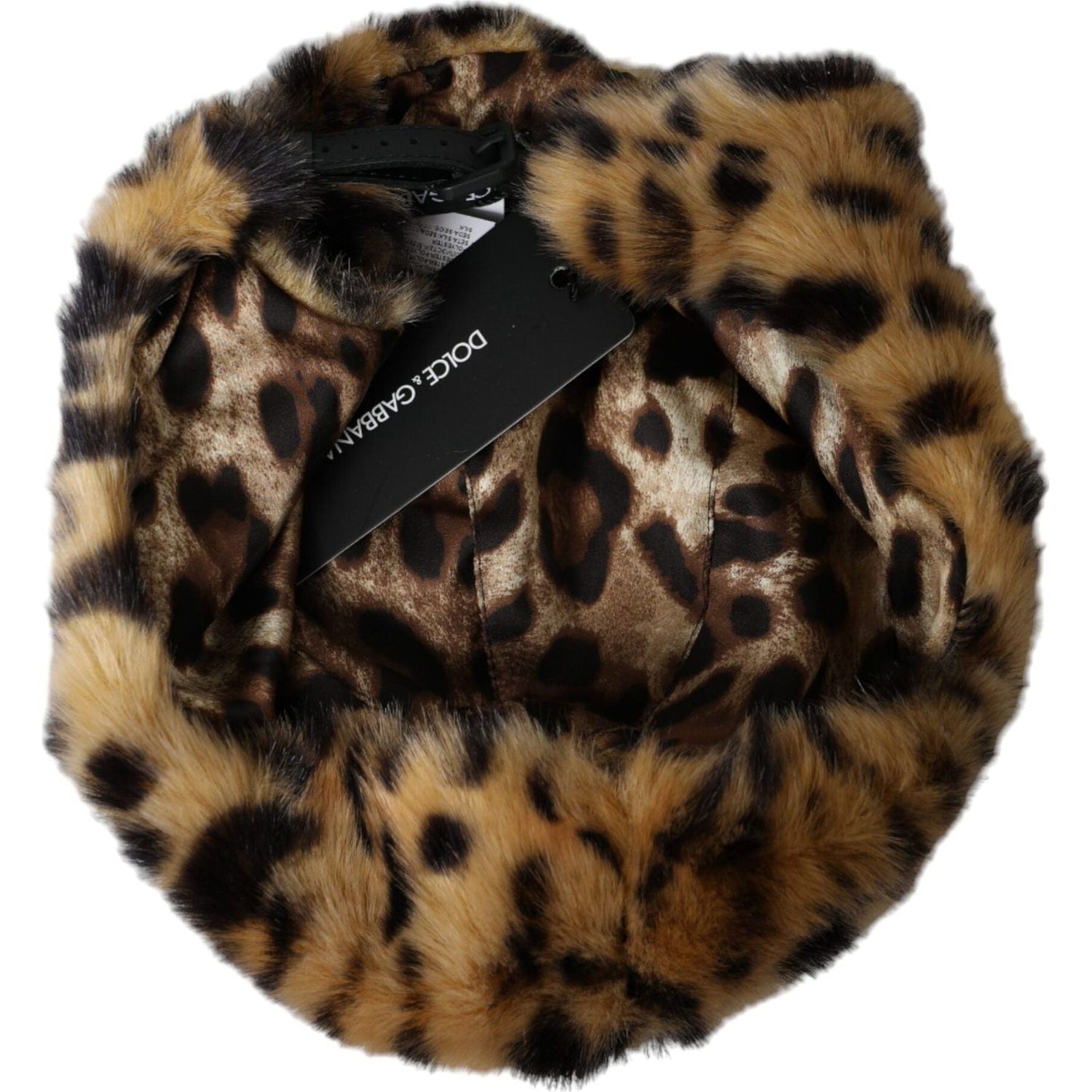 Dolce & Gabbana Brown Leopard Fur Women Bucket Hat Dolce & Gabbana Black