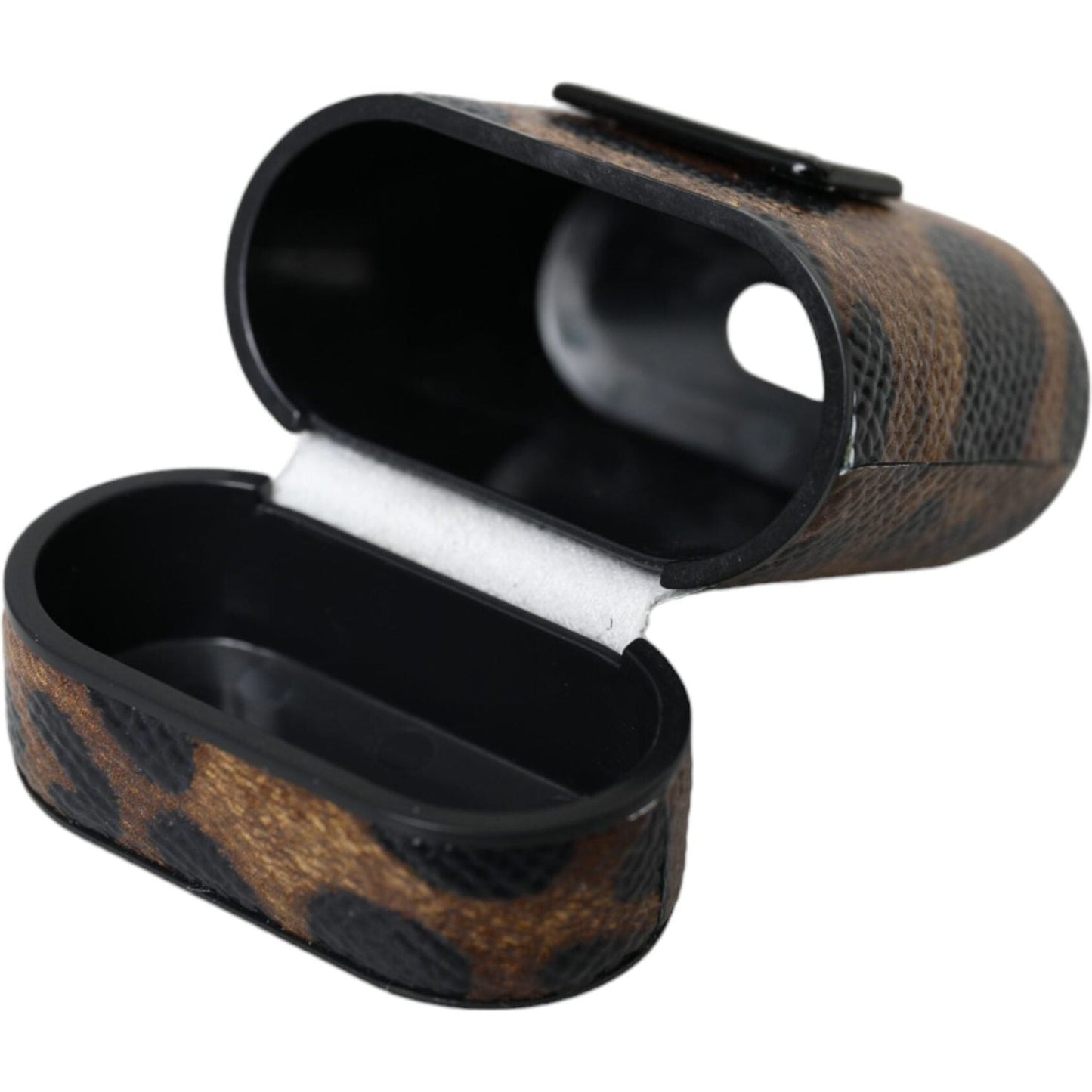 Dolce & Gabbana Brown Leopard Calf Leather Metal Logo Plaque Airpods Case Dolce & Gabbana Black