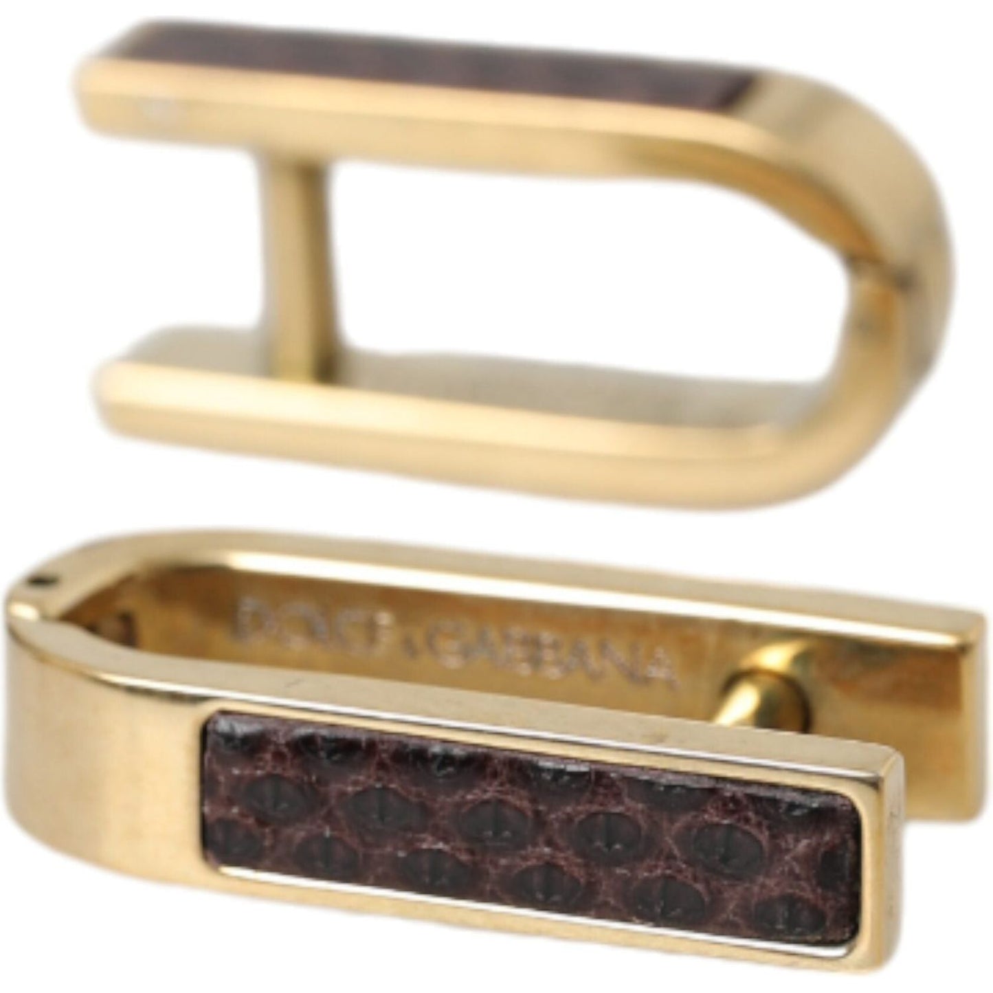 Dolce & Gabbana Gold Plated Metal Brass Pin Men Cufflinks Cufflinks Dolce & Gabbana Tan