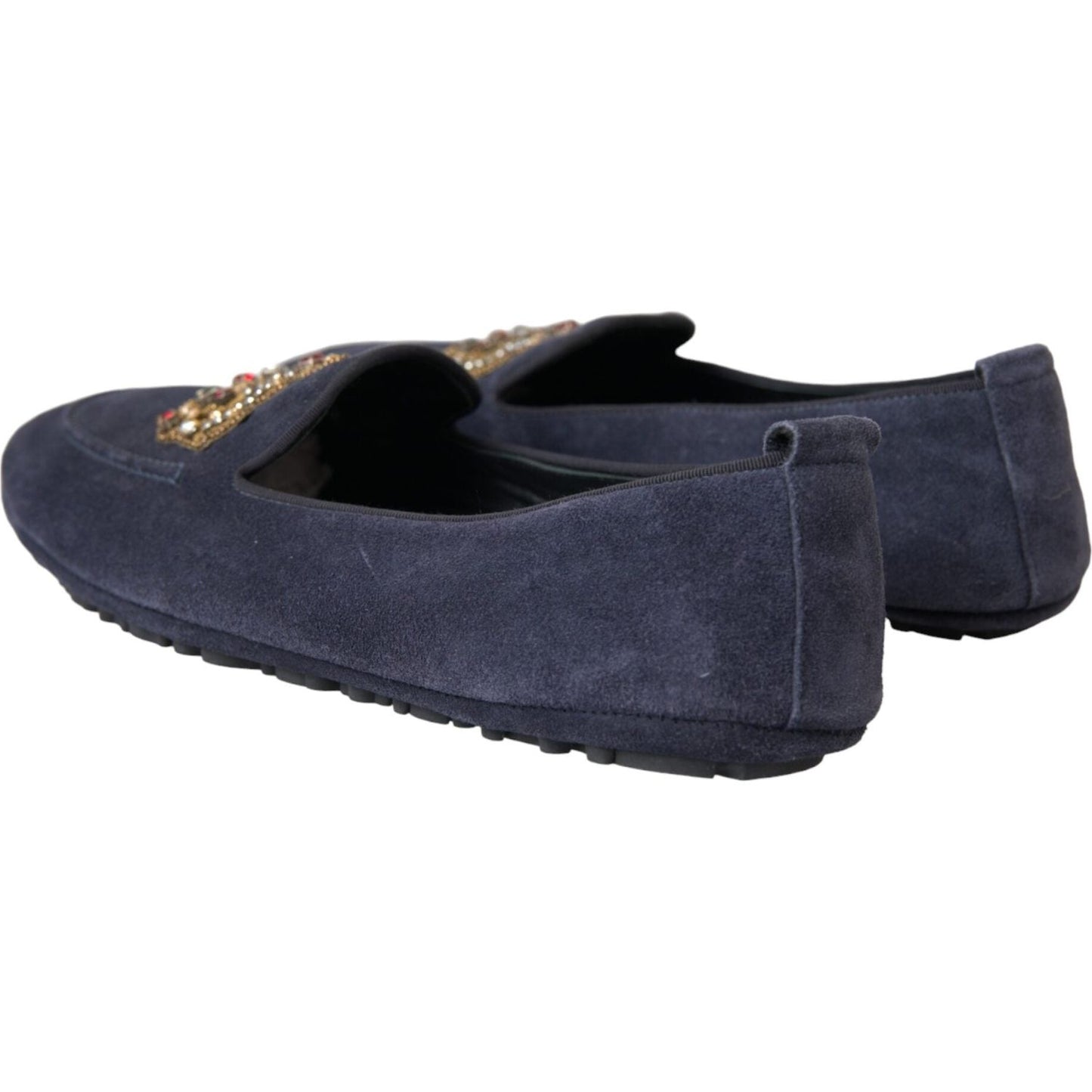 Dolce & Gabbana Blue Leather Suede Crystal Crown Loafers Shoes Dolce & Gabbana Dark Slate Gray