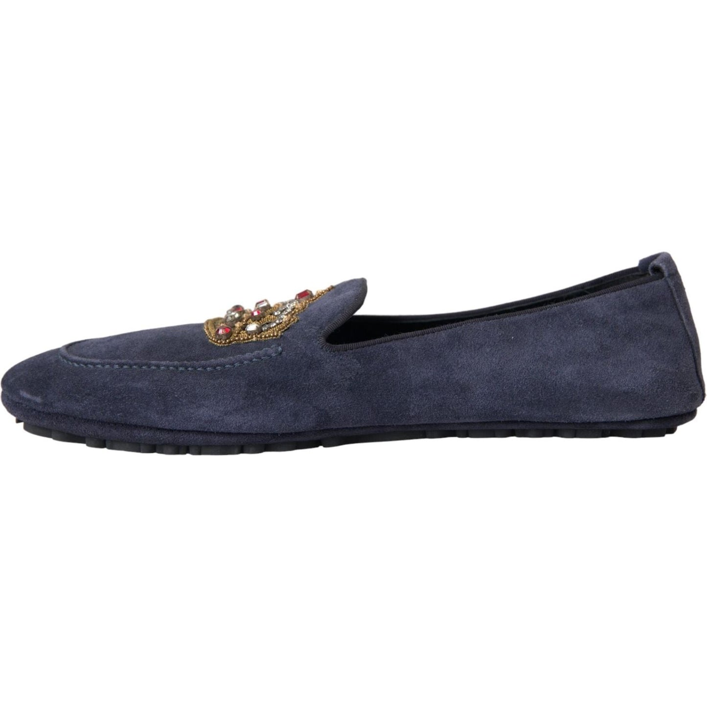 Dolce & Gabbana Blue Leather Suede Crystal Crown Loafers Shoes Dolce & Gabbana Dark Slate Gray