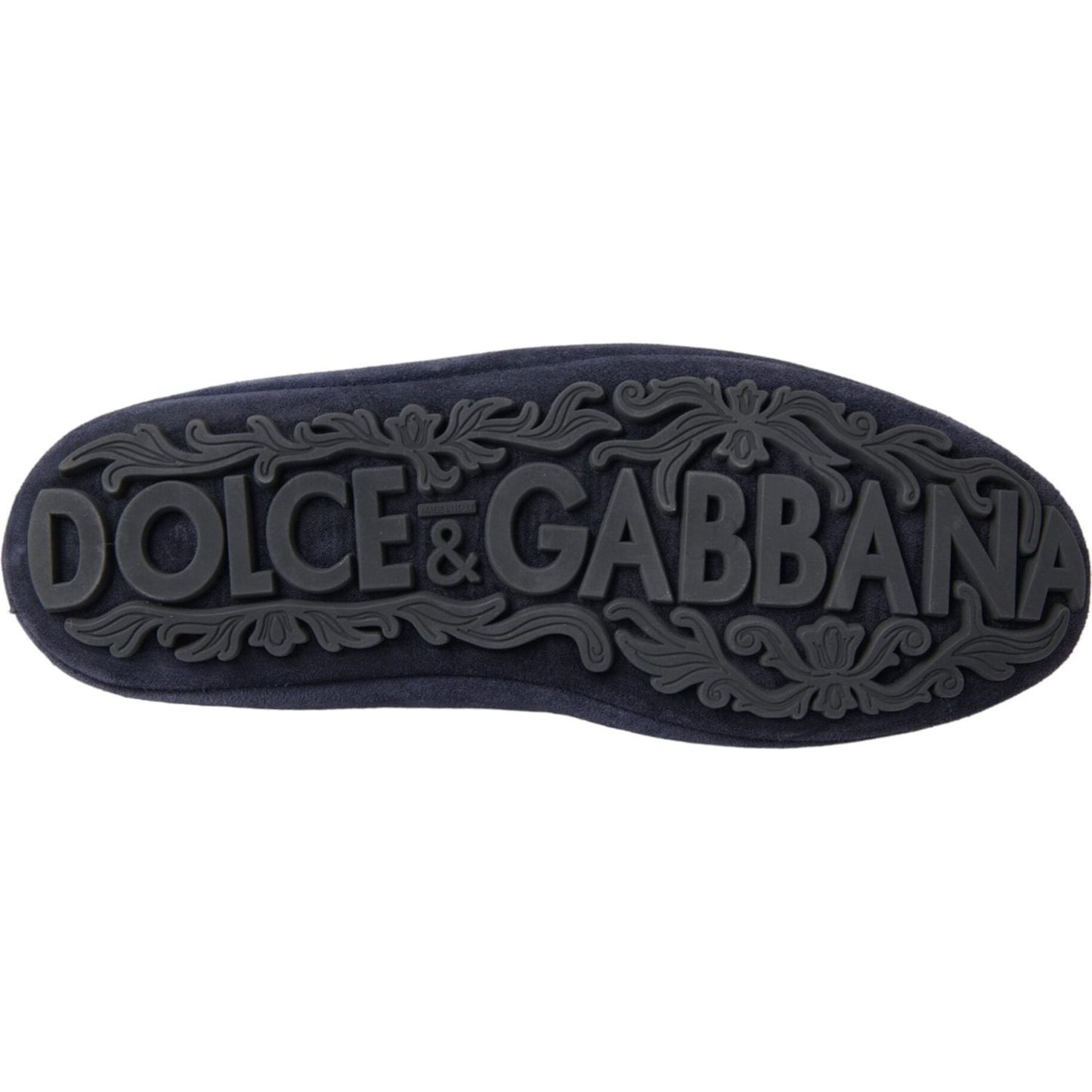 Dolce & Gabbana Blue Leather Suede Crystal Crown Loafers Shoes Dolce & Gabbana Dark Slate Gray