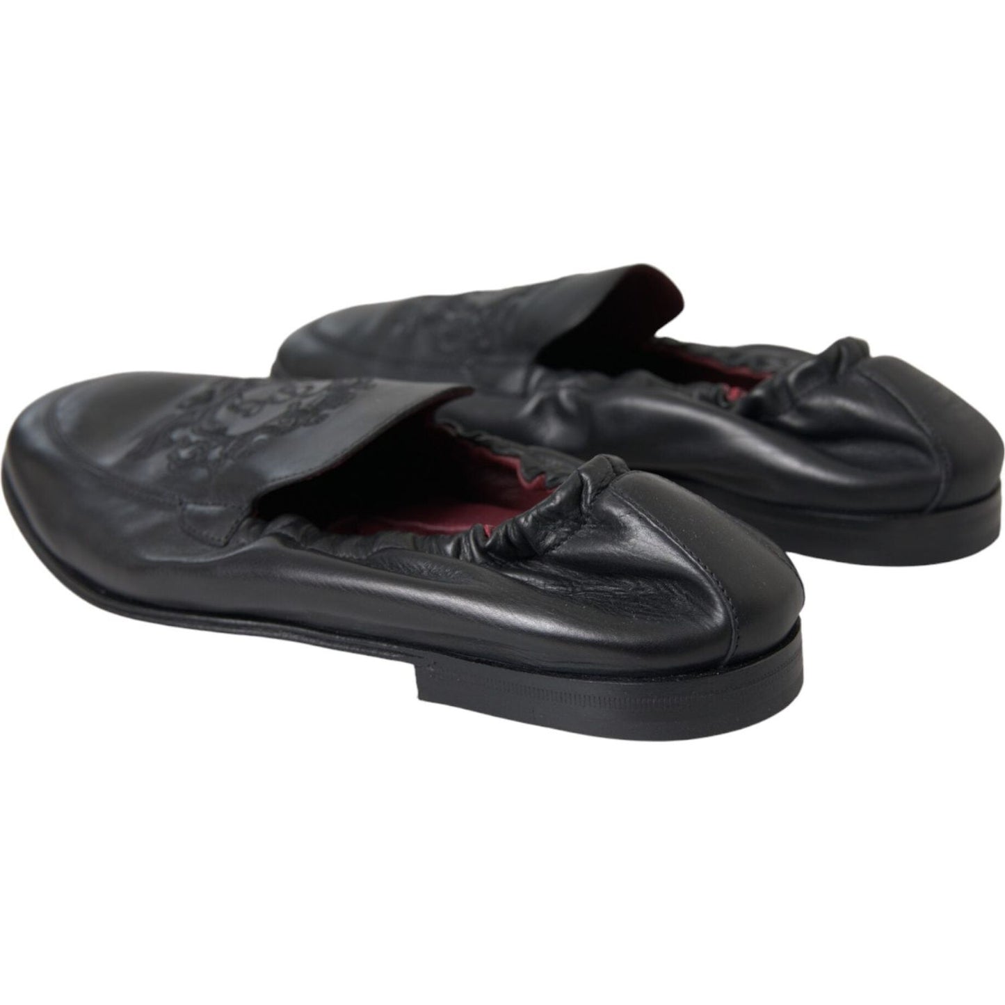 Dolce & Gabbana Black Logo Embroidered Leather Loafer Men Dress Shoes Dolce & Gabbana Dark Slate Gray