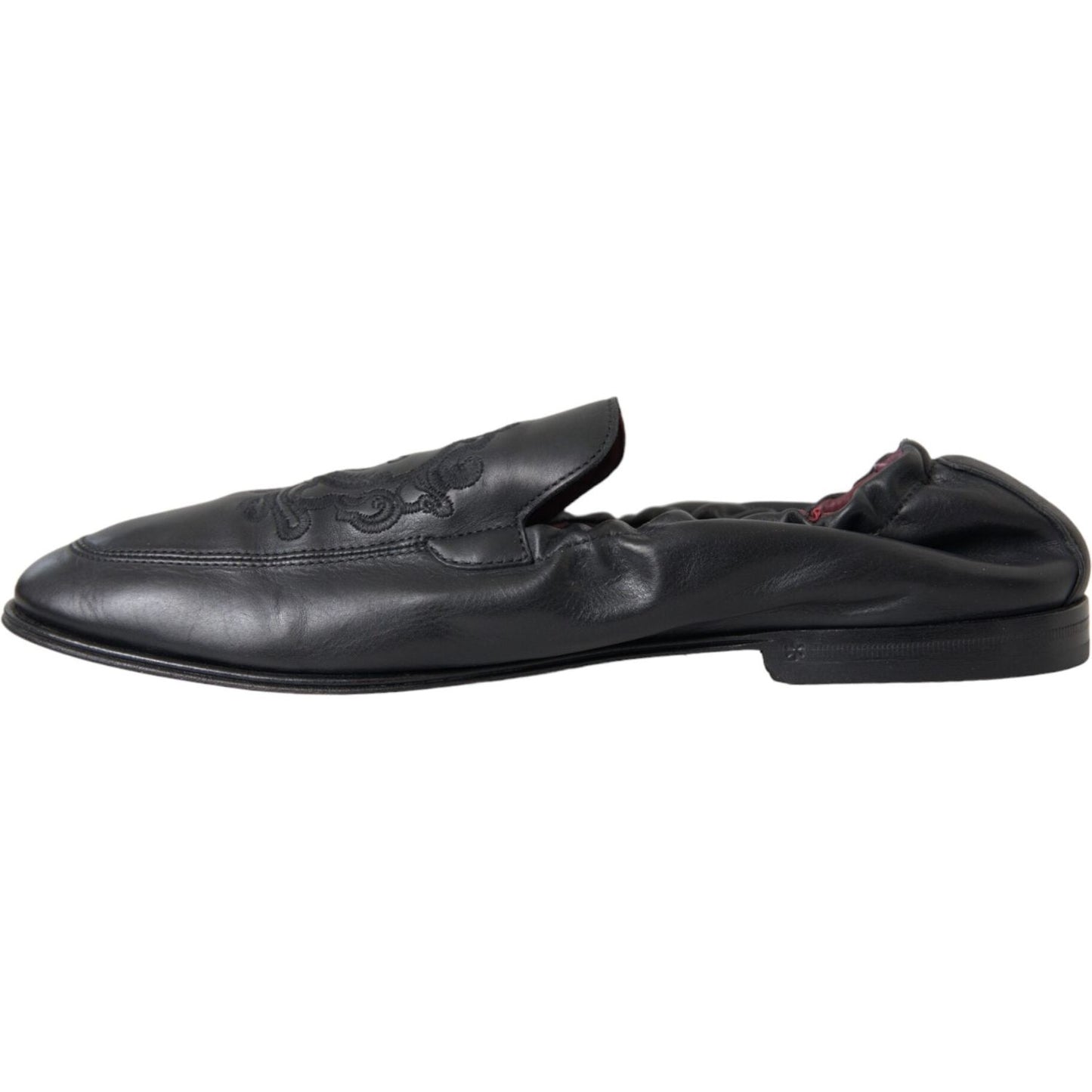 Dolce & Gabbana Black Logo Embroidered Leather Loafer Men Dress Shoes Dolce & Gabbana Dark Slate Gray