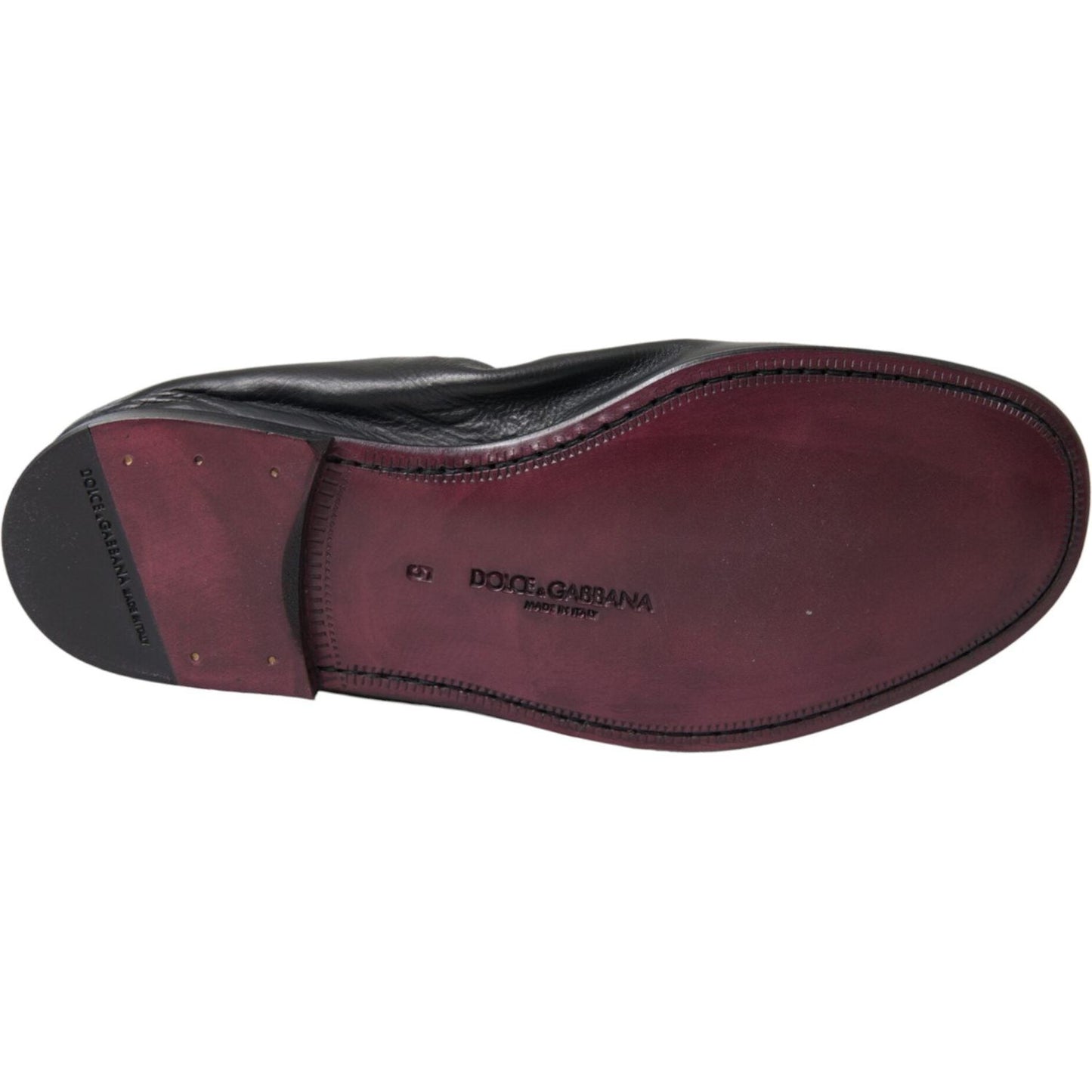 Dolce & Gabbana Black Logo Embroidered Leather Loafer Men Dress Shoes Dolce & Gabbana Dark Slate Gray