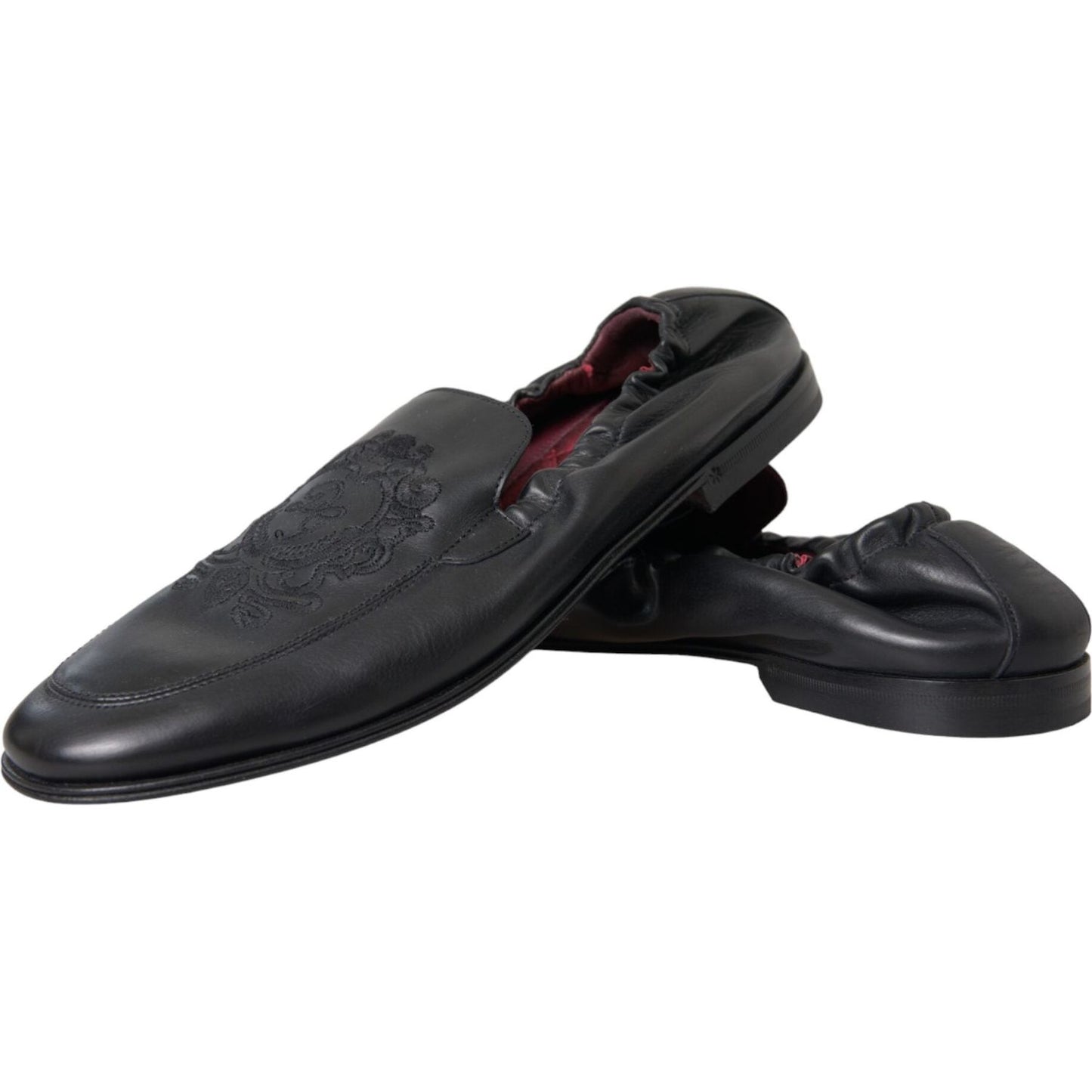 Dolce & Gabbana Black Logo Embroidered Leather Loafer Men Dress Shoes Dolce & Gabbana Dark Slate Gray