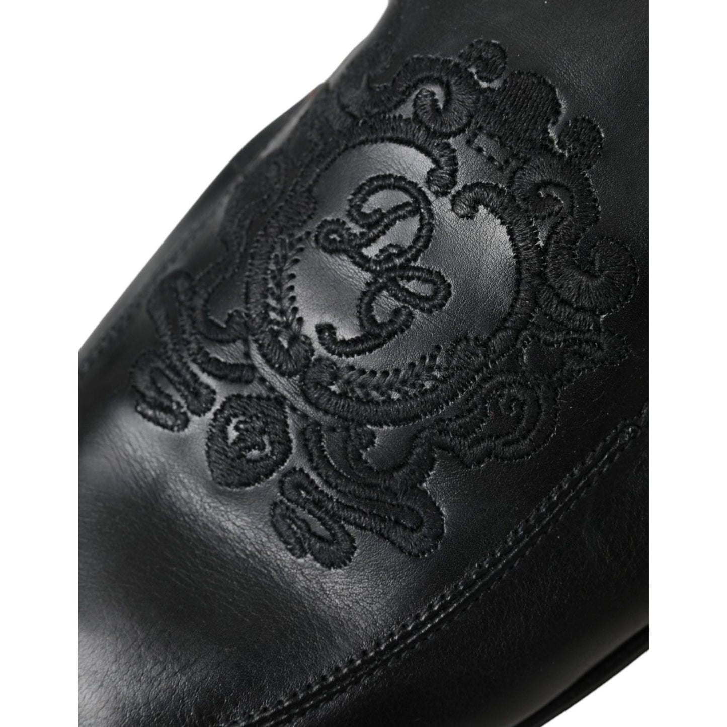Dolce & Gabbana Black Logo Embroidered Leather Loafer Men Dress Shoes Dolce & Gabbana Dark Slate Gray