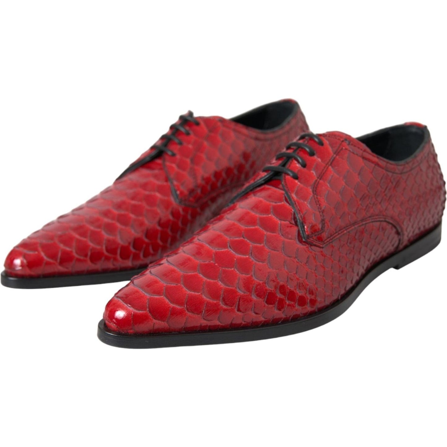 Dolce & Gabbana Red Textured Varnished Derby Men Formal Shoes Dolce & Gabbana Brown
