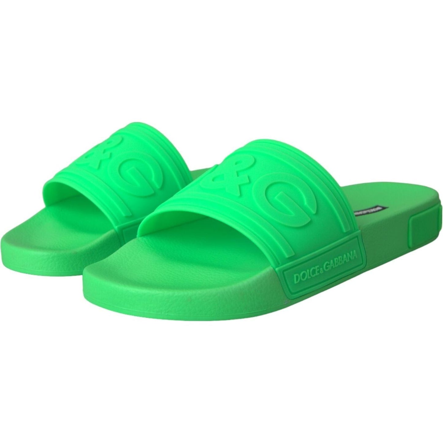Dolce & Gabbana Green Leather Slides Sandals Beachwear Shoes Dolce & Gabbana Medium Sea Green