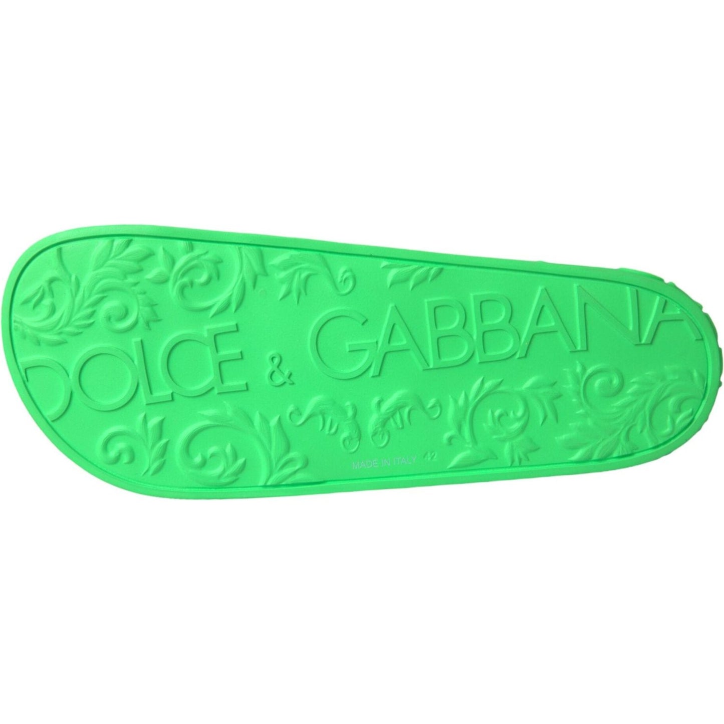 Dolce & Gabbana Green Leather Slides Sandals Beachwear Shoes Dolce & Gabbana Medium Sea Green