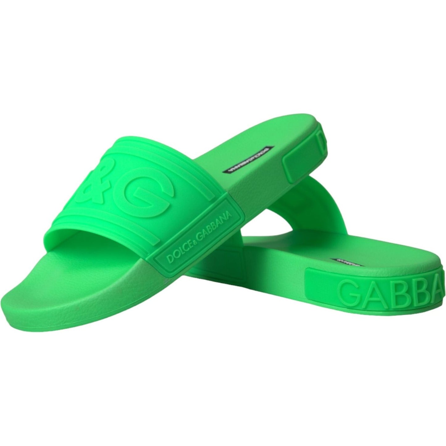Dolce & Gabbana Green Leather Slides Sandals Beachwear Shoes Dolce & Gabbana Medium Sea Green