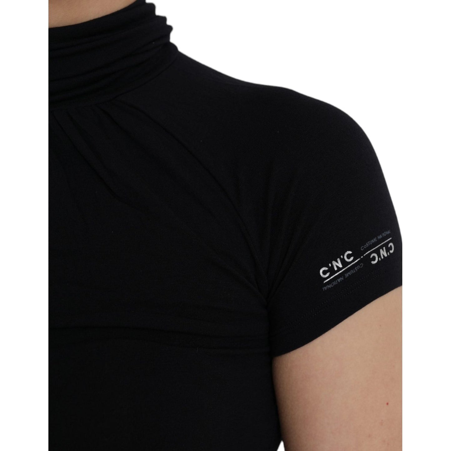 Costume National Black Turtleneck Viscose Short Sleeve Top Costume National Black