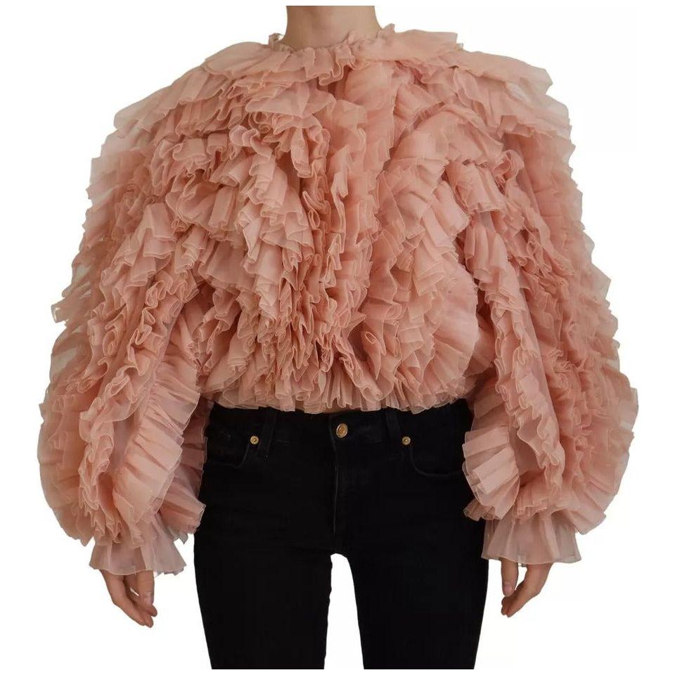 Dolce & Gabbana Pink Ruffles Long Sleeves Pullover Sweater TSH83761-40