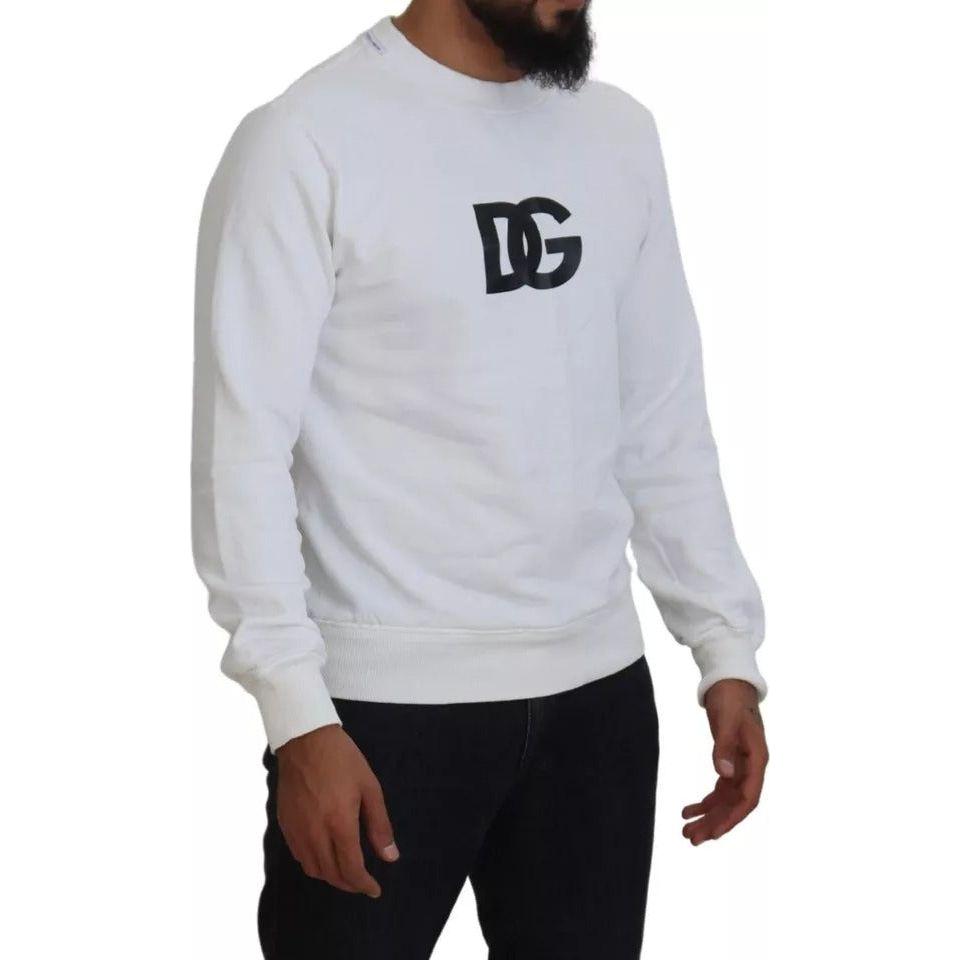 Dolce & Gabbana White Logo Cotton Crew Neck Pullover Sweater TSH83926-46