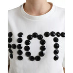 Dolce & Gabbana White Cotton Stretch Black HOT Crystal T-shirt TSH99918-XS