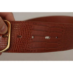 Dolce & Gabbana Brown Wide Waist Design Leather Gold Metal Buckle Belt