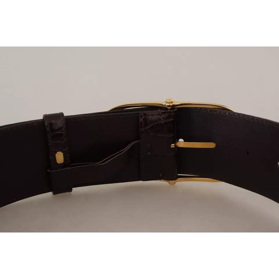 Dolce & Gabbana Brown Crocodile Pattern Leather Gold Oval Buckle Belt Dolce & Gabbana Black
